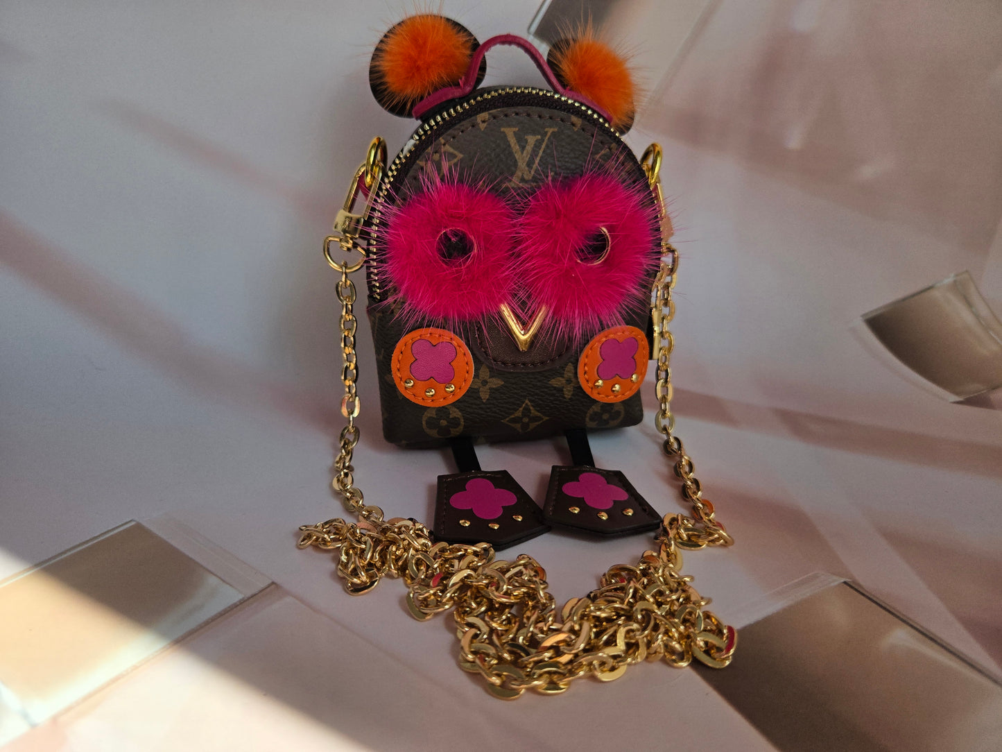 LV Inspired Real Leather Owl Backpack Keychain