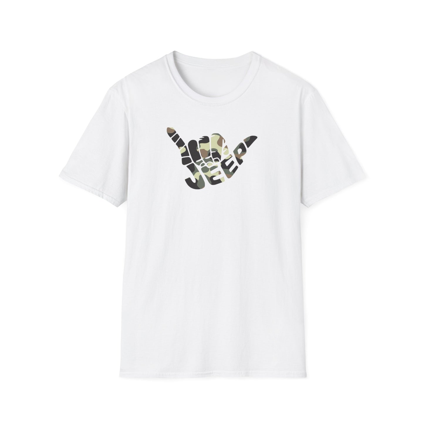 Camo Jeep Shaka Unisex Softstyle T-Shirt - Perfect for Adventure Lovers