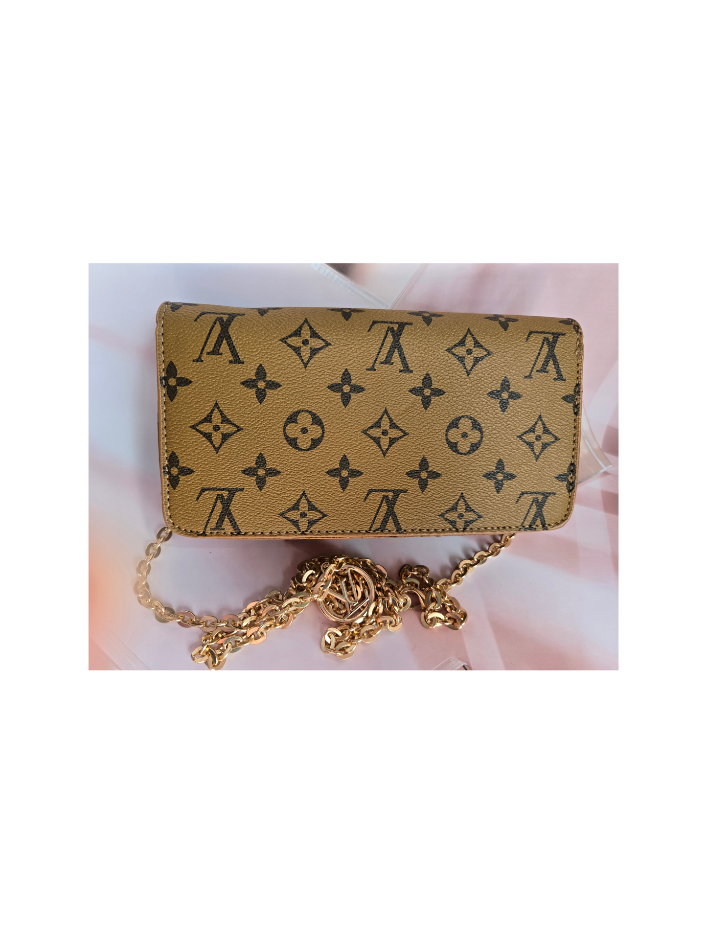 LV Inspired "Yellow Toned" Leather Purse with detachable gold chain