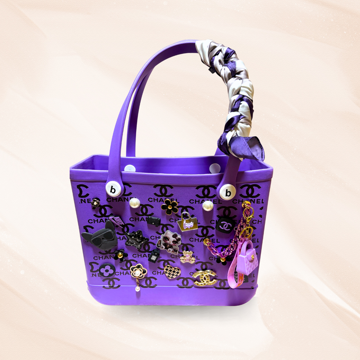 CC Inspired Purple & Black Luxe Charm Bog Bag