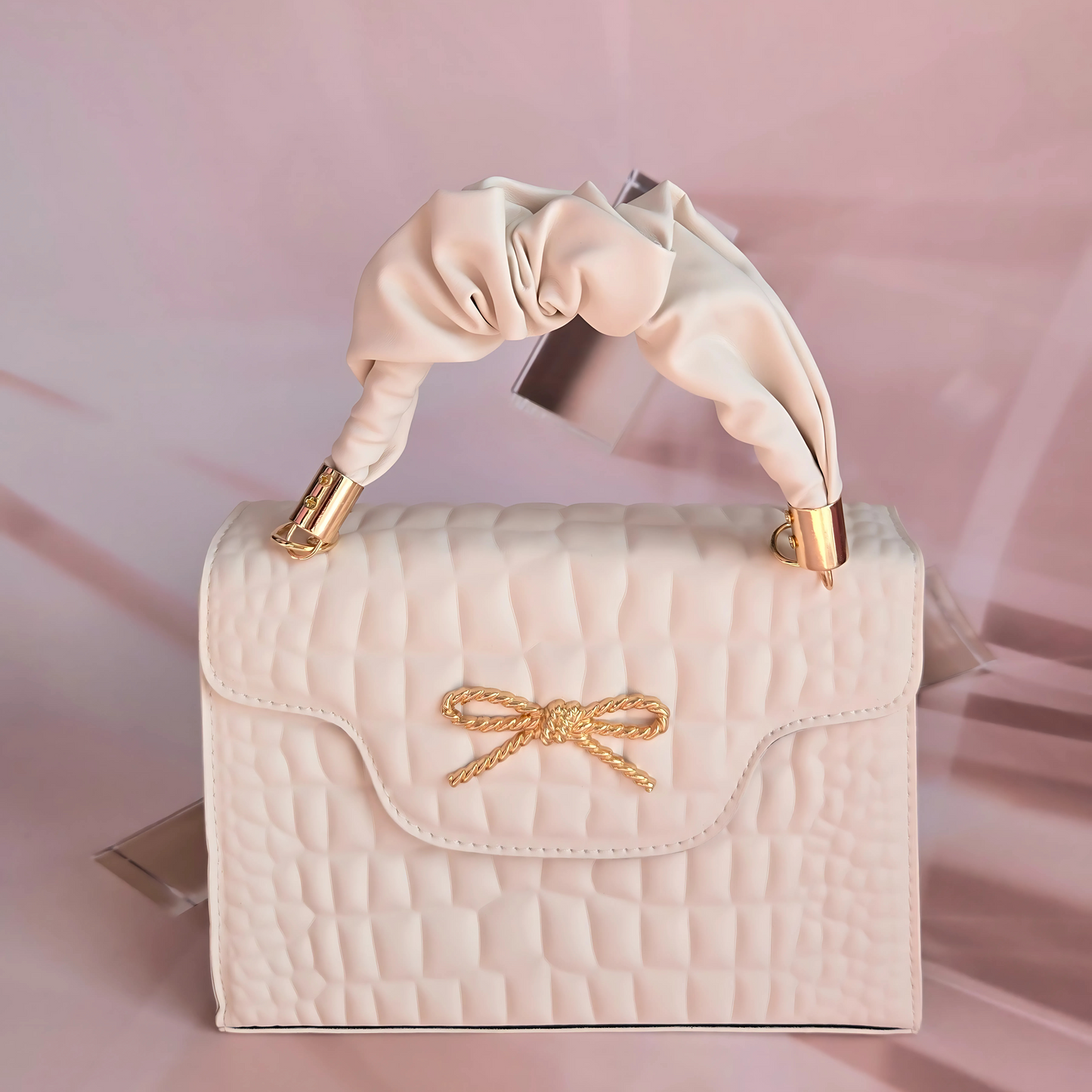Cream Color Small Purse with Bow