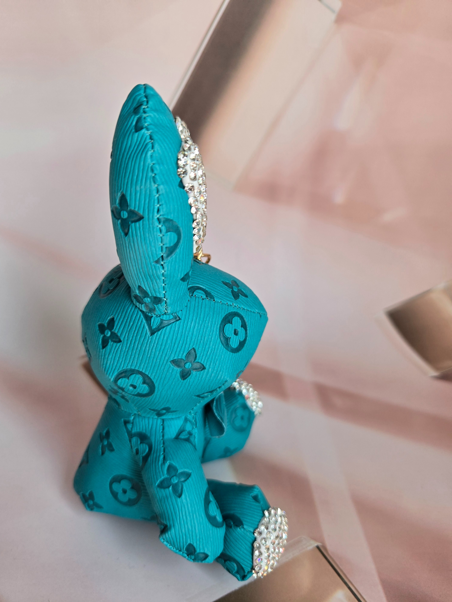 LV Inspired Teal Blue Bunny Keychain