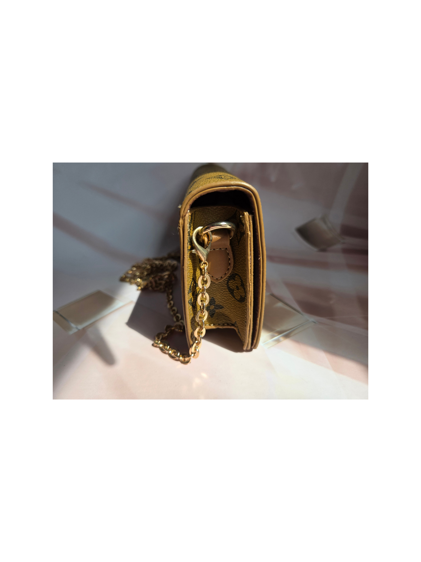 LV Inspired "Yellow Toned" Leather Purse with detachable gold chain