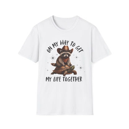Funny Raccoon T-Shirt - 'On My Way to Get My Life Together' - Unisex Softstyle Tee