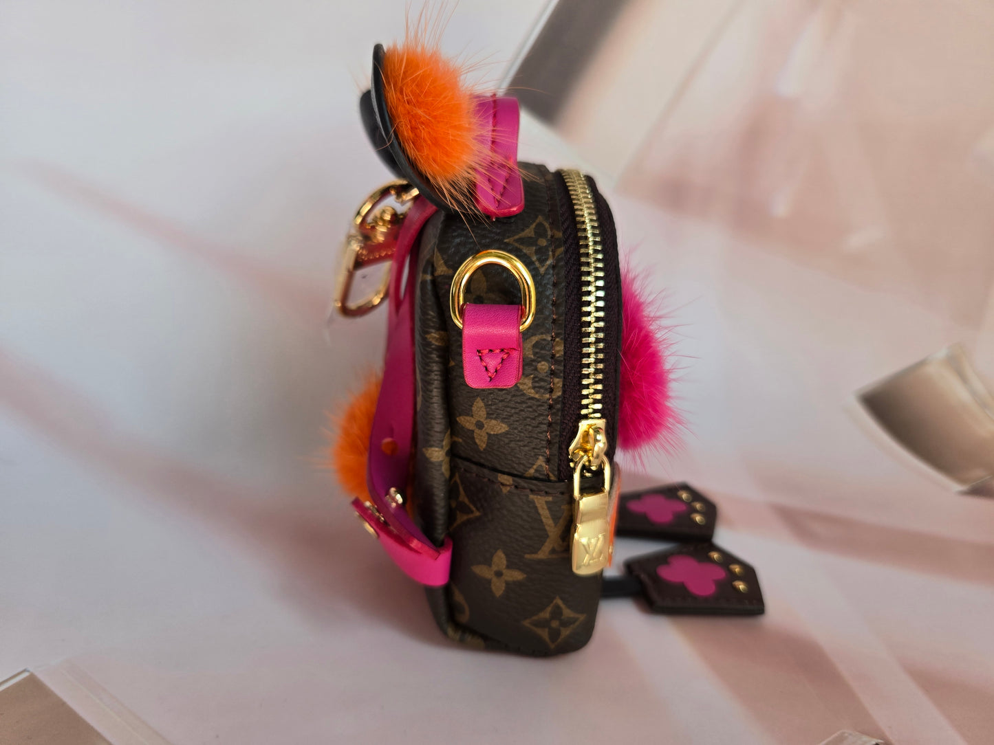 LV Inspired Real Leather Owl Backpack Keychain