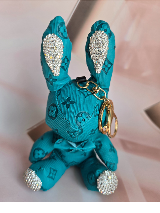 LV Inspired Teal Blue Bunny Keychain