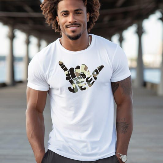Camo Jeep Shaka Unisex Softstyle T-Shirt - Perfect for Adventure Lovers