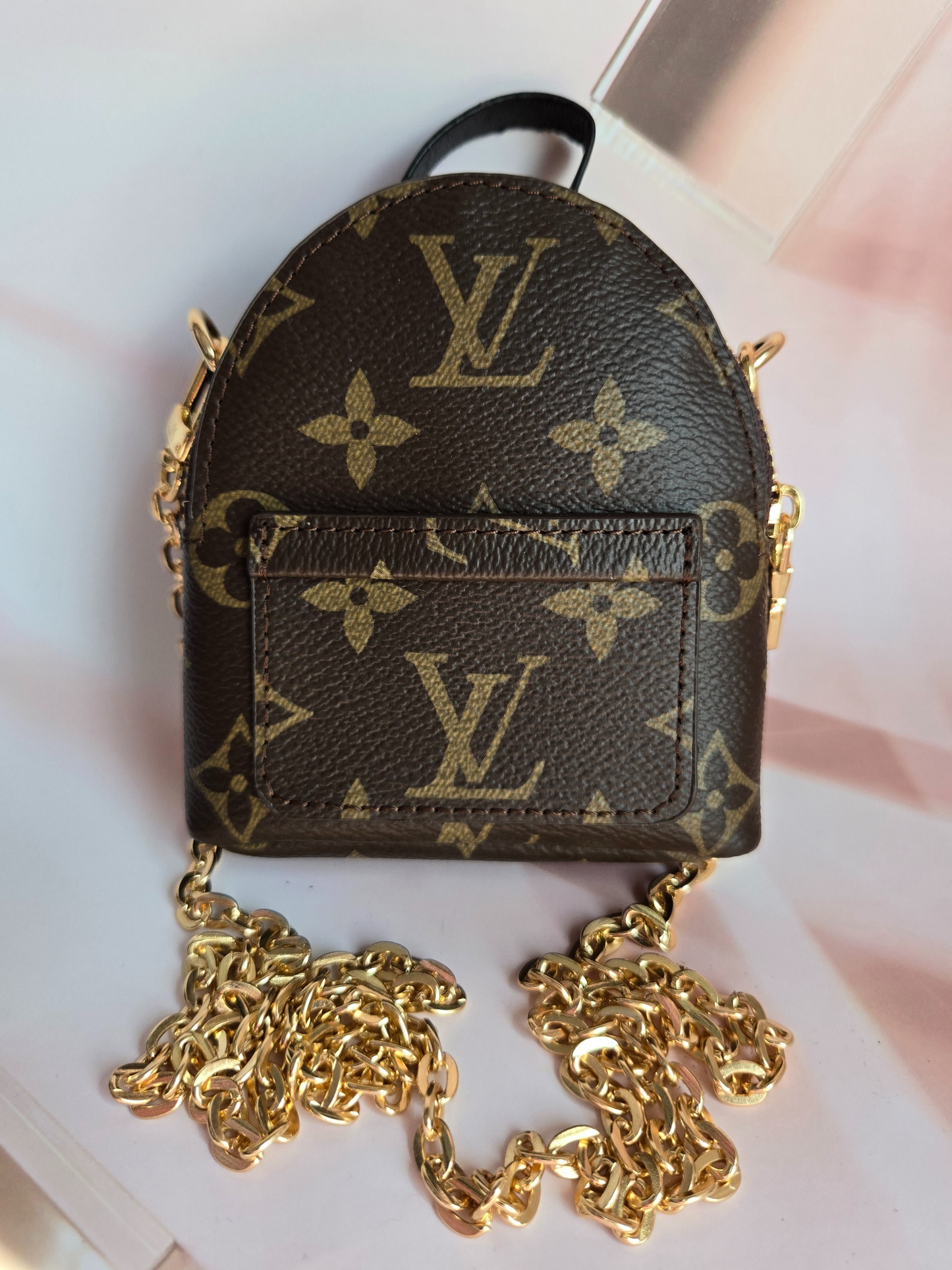 LV Inspired Mini Backpack with chain