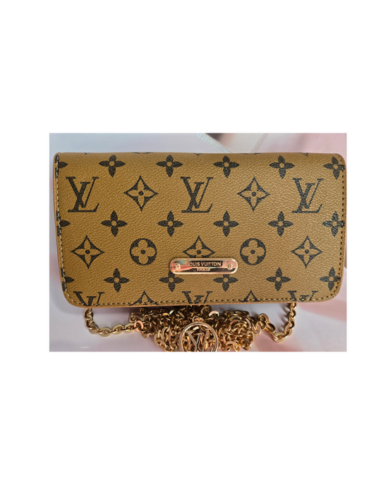 LV Inspired "Yellow Toned" Leather Purse with detachable gold chain
