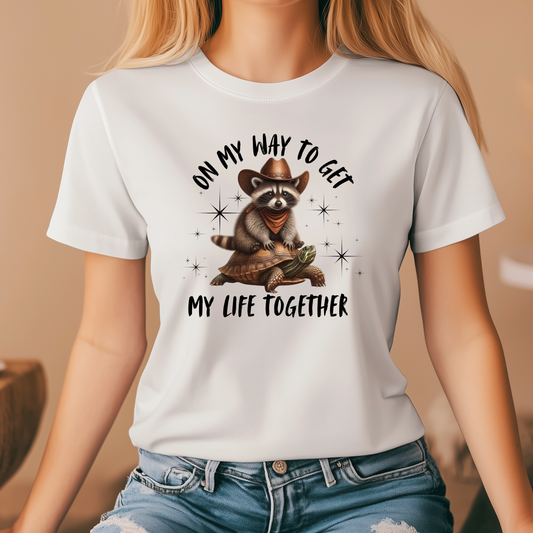 Funny Raccoon T-Shirt - 'On My Way to Get My Life Together' - Unisex Softstyle Tee