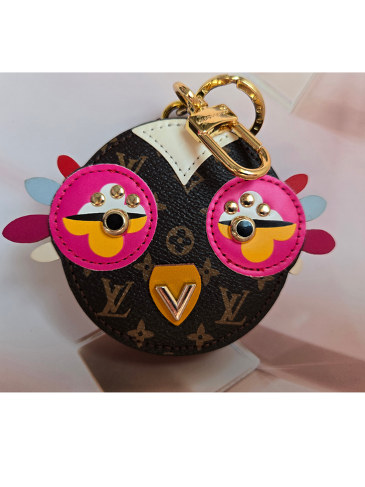 LV Inspired Round Owl Keychain