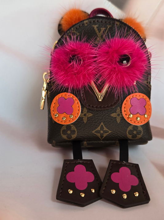 LV Inspired Real Leather Owl Backpack Keychain