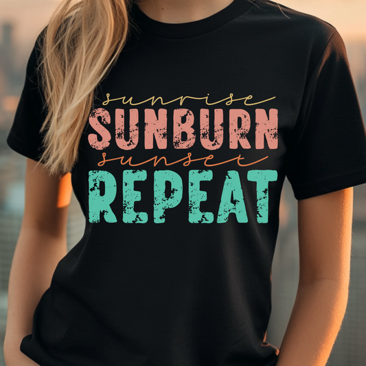 Sunburn Sunset Repeat Tee, Summer Shirt, Vacation Top, Beachwear, Unisex Graphic Tee, Fun Gift for Beach Lovers